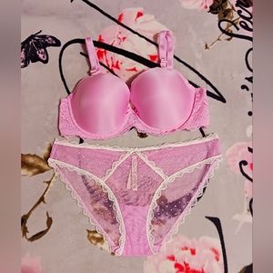 New Victoria's Secret Dream Angels Pink Lightly Lined Bra & Panty Set 38D XL